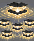 Outdoor Solar Post Cap Lights 6 Pack With Two Modes Warm White And Cool White IP65 Waterproof Deck Lighting Illuminating in Warm Mode