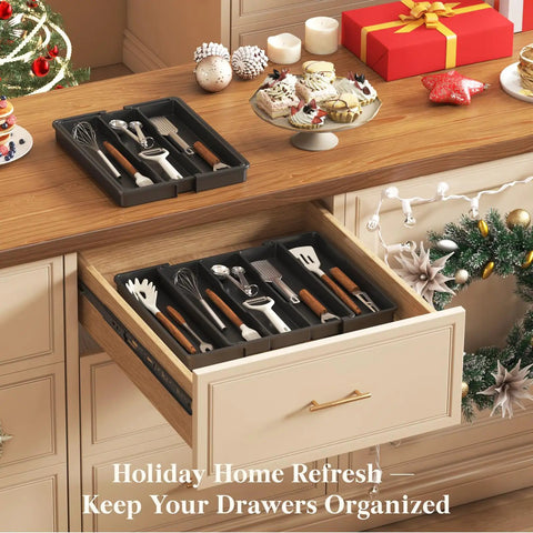 Expandable Utensil Drawer Organizer For Kitchen Drawers With Adjustable Cutlery Tray And Silverware Holder