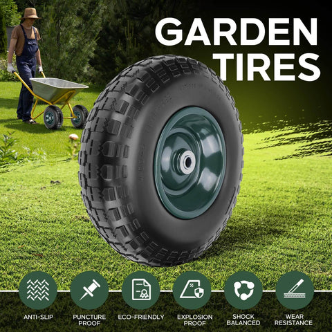 Two Pack 13 Inch 4.00-6 Airless Rubber Wheel Set With 5/8 Inch And 3/4 Inch Bearings Flat Free Replacement Tires in garden use