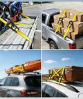 Heavy Duty Ratchet Tie Down Straps 1.5 Inch By 16 Foot 3300 Lb Break Strength 2 Pack securing motorcycle, boxes, kayak, luggage