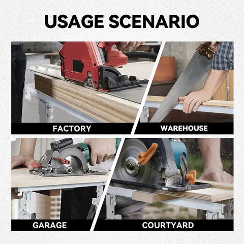 Two Pack Saw Stand Sawhorse With Adjustable Seven Level Quick Build Foldable Heavy Duty Miter Saw Stand Max Capacity 440 Lbs Black and Chrome For Workshop Jobsite and DIY Projects For Shop Pros And DIYers in factory warehouse garage courtyard use