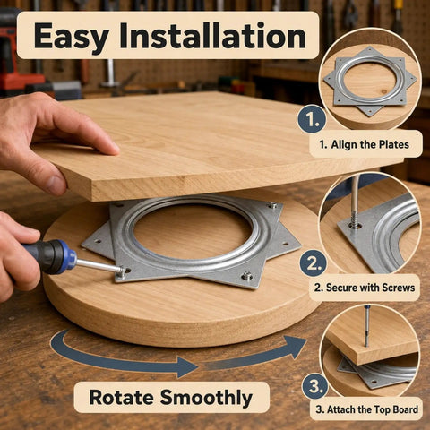 6 Inch Lazy Susan Hardware Kit 8 Pack, Heavy Duty Silver Turntable Bearing 5/16 Thick, installation on wooden board