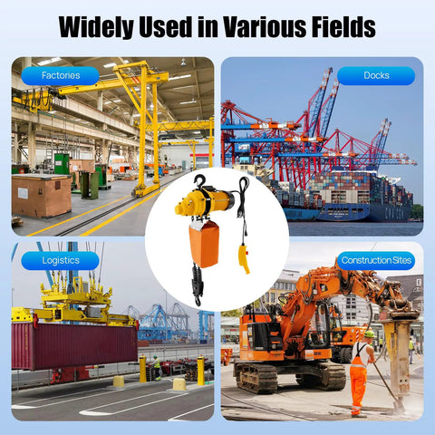 Heavy Duty Electric Chain Hoist With Wired Remote And Emergency Stop 110V Overhead Crane For Garage Shop Lifts 2200 Pounds Up To 10 Feet used in factories, docks, logistics, and construction sites.
