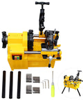 Job Site Ready Electric Pipe Threader Machine With 220V 750W Motor And 1/2 To 2 Inch NPT Dies Self Oiling System, yellow electric pipe threading machine with accessories.
