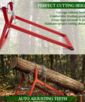 Heavy Duty Steel Log Cutting Stand Folds Flat Saves Garage Space Rip Through Thick Firewood Stacks With Zero Sweat featuring a log securely held.