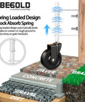 Heavy Duty 5 Inch Spring Loaded Gate Caster Smooth Operator Design For Outdoor Wooden Fences, showing shock absorb spring leveling on uneven surfaces.