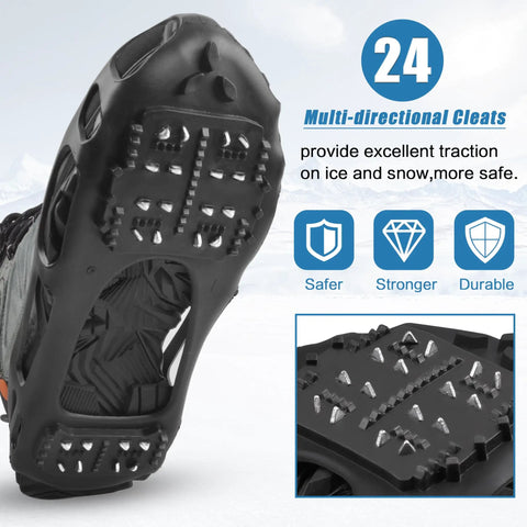 Slip On Ice Cleats Traction Crampons For Snow And Ice showing multi-directional cleats with non slip rubber overshoes