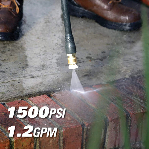 Powerful 1500 PSI 1.2 GPM Pressure Washer cleaning brick surface with water spray