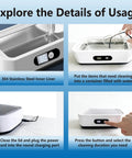 Slick Pro Level Ultrasonic Jewelry Cleaner With 49Khz Deep Wash Power And Five Auto Modes Digital Panel For Glasses Rings Watches And Dental Gear Featuring Beefy Stainless Steel Tank For Zero Drama Fresh Sparkle On Command with 304 stainless steel liner and digital display.