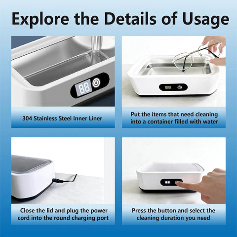 Slick Pro Level Ultrasonic Jewelry Cleaner With 49Khz Deep Wash Power And Five Auto Modes Digital Panel For Glasses Rings Watches And Dental Gear Featuring Beefy Stainless Steel Tank For Zero Drama Fresh Sparkle On Command with 304 stainless steel liner and digital display.