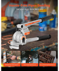 3 In 1 Tube Bender For Copper And Aluminum Pipes shown on workbench with handles and angle indicators, ideal for HVAC use.