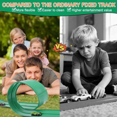 Customizable 15.75 Ft Flexible Race Track For Kids With 4 Cars And 6 Suction Cups Easy To Store Outdoor Toy Set comparison image