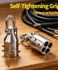 Real Deal Heavy Duty Wire Pulling Grip Four Slot Cable Puller Tool With Four Thousand Pound Capacity For Pro Electrical Conduit Runs And Underground Wiring Jobs Across The Nation. Close-up of stainless steel self-tightening grip.