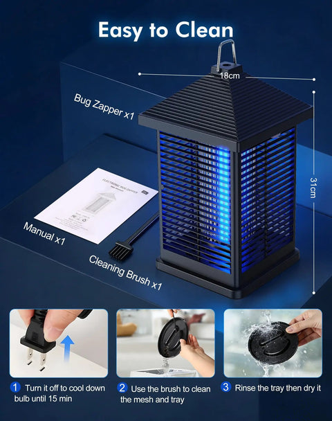 Indoor Outdoor Bug Zapper With Auto Smart Light Sensor 4000V Electric Mosquito Trap Covers 2100 Sq Ft IPX4 Waterproof Lamp display