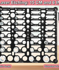 Bolt thread checker board: black metal gauge with metric and standard scales, wall-mountable.