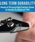 Close-up of Fiber Optic Stripper Two Hole For Quick Cable Prep, high carbon steel material showing durability details
