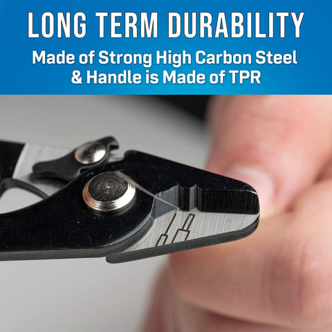 Close-up of Fiber Optic Stripper Two Hole For Quick Cable Prep, high carbon steel material showing durability details