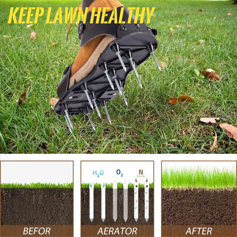 Heavy Duty Lawn Aerator Shoes With Spikes For Effortless Yard Aeration And Healthy Grass Growth in use on green lawn