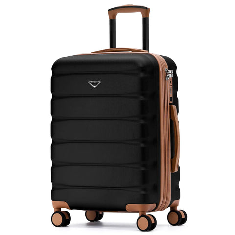Expandable Hardside Carry On Luggage With USB C, TSA Lock, Quiet Dual Spinner Wheels, 24 By 16 By 10 Inches, Black Tan