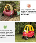 Comparison of Cozy Coupe Ride On Car before and after using weatherproof cover outdoors.