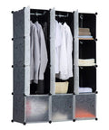 Modular Wardrobe Closet System With Portable Clothes Rack And Dresser, 12 Cube Cubby Storage Organizer in use, black finish