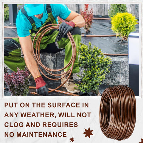 Gardener installing 328 Foot Quarter Inch Drip Irrigation Tubing Kit With Six Inch Emitter Spacing in a planter.