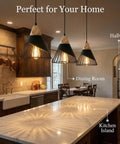 Dope Black Farmhouse Wooden Pendant Light With Rustic Wood And Metal Design illuminating a kitchen island.