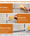 Clear waterproof sealant application steps showing cleaning surface and brushing on Top Shelf Clear Waterproof Sealant That Flows Straight Into Seams And Joints While Shielding Roofs Concrete Driveways And Wood Decks With Bulletproof Rainproof Coverage As It Dries Totally Spotless And Natural.