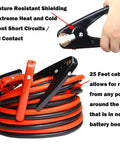 Heavy Duty Jumper Cables 1 Gauge 25 Foot 800 Amp Rock Solid Wiring Tough As Nails For Car Van Truck Tractor Dead Battery Savior Smooth Restart With Lifetime Guarantee with clamps demonstrating length and insulation.