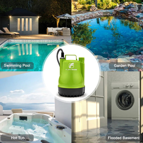 Workhorse Portable Submersible Utility Pump One Quarter HP 1900 GPH With Sixteen Point Four Foot Cord in various water settings