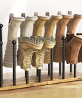 8 Pair Boot Rack And Shoe Organizer Tall Free Standing Stand With Wood Base And Metal Frame Sturdy Anti Wobble Design