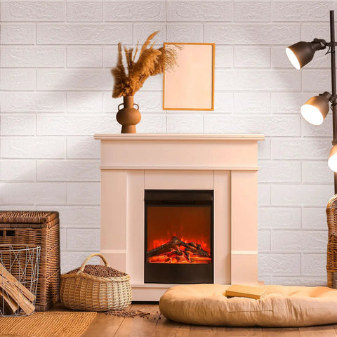 Living room with fireplace against 3D Wall Panels Peel And Stick Waterproof Faux Stone Self Adhesive 20 Pack In Rock Black for decor