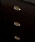 Dark cabinet with Champagne Bronze 3 Inch Cup Pull Cabinet Handles Set Of 10 For Cabinets And Dressers, 76mm installed on drawers