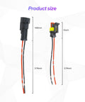 Rock-Solid Waterproof Electrical Auto Wire Connectors 2-Pin Plug-In Terminals showing sizes 1.65 inch and 3.74 inch for automotive use.