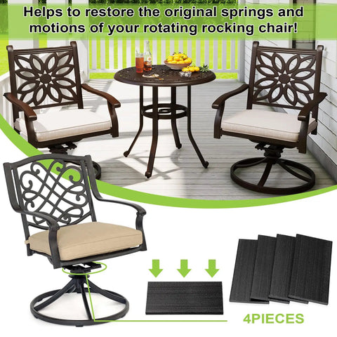 Four Pack Patio Rocking Chair Spring Plates Replacement Parts Heavy Duty Fiberglass Glides on patio, showing installation area.