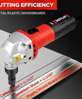 Top Tier 16 Gauge Sheet Metal Cutter With Powerful Brushless Motor Spinning At 1900Rpm cutting through aluminum and plastic sheets.