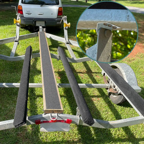 Image showing 8 Pack Heavy Duty Swivel Top Angle Brackets For Boat Trailers mounted on a trailer for secure marine bunk support.