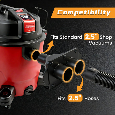 Two Point Five Inch Shop Vac Y Connector Separator With Dual Blast Gates Hose Splitter For Dust Collection Fits Craftsman Ridgid And Most Wet Dry Vacuums