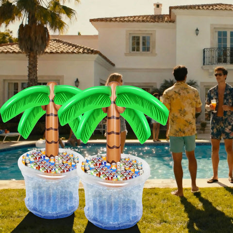 Set Of 2 Inflatable 60 Inch Palm Tree Coolers For Pool Parties Tropical Hawaiian Theme Beverage Floats Beach Party Decor Summer Outdoor Fun Chill And Sip Cooler Accessories by a pool