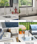 Modern Brushed Nickel Kitchen Sink Faucet Featuring A Three Mode Sprayer And Single Handle Design For Slick Daily Use Hella Durable Construction Bar and kitchen sink settings