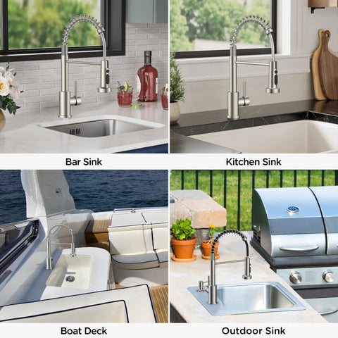 Modern Brushed Nickel Kitchen Sink Faucet Featuring A Three Mode Sprayer And Single Handle Design For Slick Daily Use Hella Durable Construction Bar and kitchen sink settings