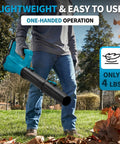 Person using Cordless Leaf Blower 21V With Two 4.0Ah Batteries And Fast Charger Lightweight Electric Yard Blower outdoors
