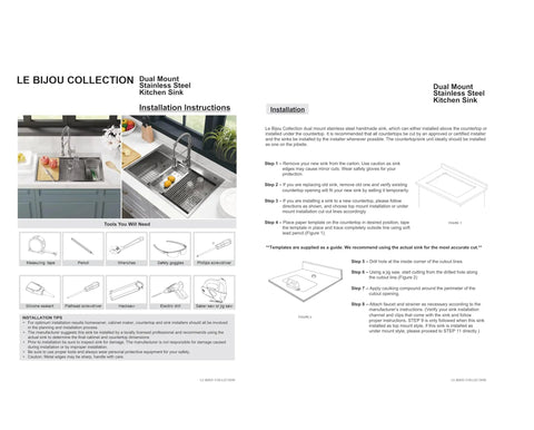 Installation instructions for Prep Ready 15 Inch Workstation Sink Drop In Or Undermount 15x15 Inch Single Bowl 18 Gauge Stainless Steel Sink