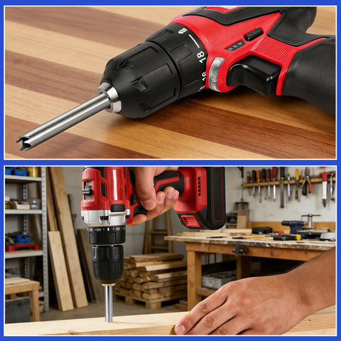 Pro Grade Six Piece Screw Extractor Set With Quarter Inch Drill Bits in use for woodworking and auto repair applications