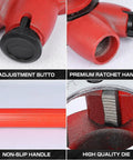 Close-up of Durable Ratchet Pipe Threading Kit With 4 Dies For 1/2, 3/4, 1 And 1-1/4 Inch Pipes showing adjustment button and handle.