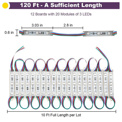 120Ft SMD5050 RGB Storefront LED Lights With Smart Bluetooth Control 240 LEDs Waterproof Module Kit shown in array