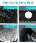 4 Inch By 7.2 Ft Dryer Vent Hose Flexible Aluminum Duct With PVC Aluminum Foil Multi Layer Air Ducting for HVAC Systems and Grow Tents