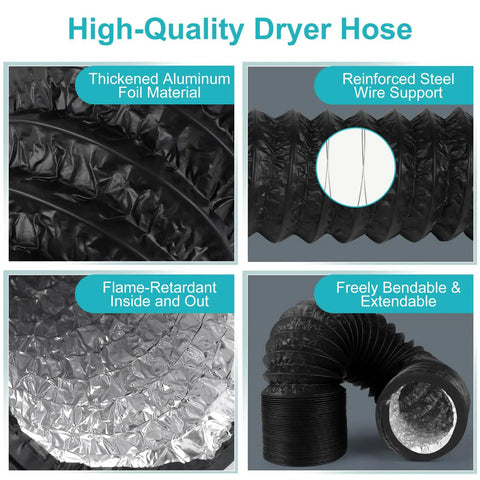 4 Inch By 7.2 Ft Dryer Vent Hose Flexible Aluminum Duct With PVC Aluminum Foil Multi Layer Air Ducting for HVAC Systems and Grow Tents