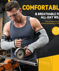 Man using angle grinder wearing cut resistant arm sleeves with thumb holes adjustable 18 inch grey protection for men and women ideal for yard work construction farm gardening pruning and other sharp tasks