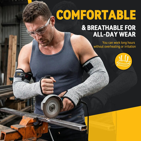 Pro Grade Cut Resistant Arm Sleeves With Thumb Holes Built Tough For Yard Work And Farm Tasks Adjustable Velcro Closure Rugged Elastic Protection Snug Grey Guards For Handymen